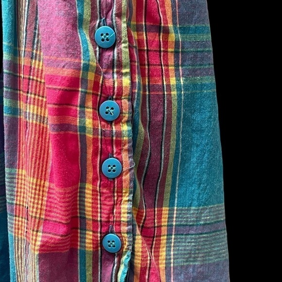 Vintage 1980’s Madras Plaid Cotton Romper Playsuit Pink, Blue, Green Size XS - Picture 4 of 16